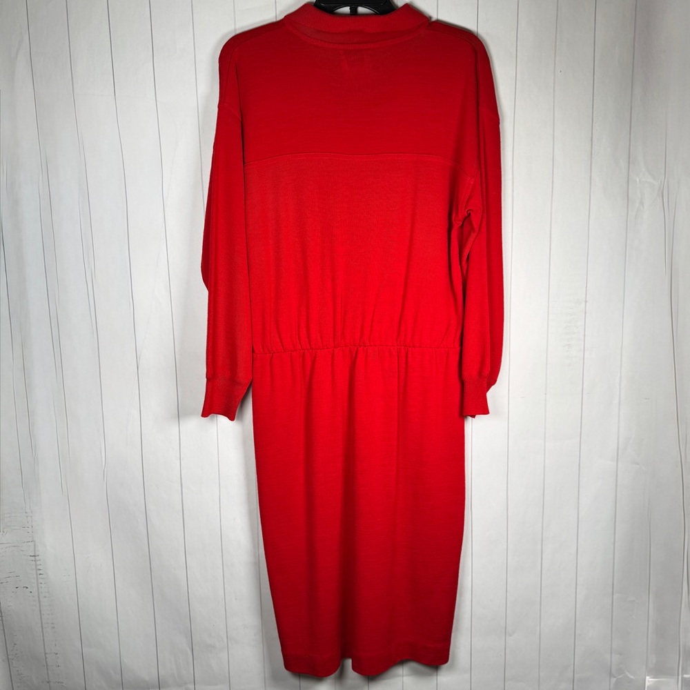 VTG 60s 70s Kiva Sport Red Knit Midi Dress Long Sleeve Modest Housewife size 12 - Picture 5 of 9